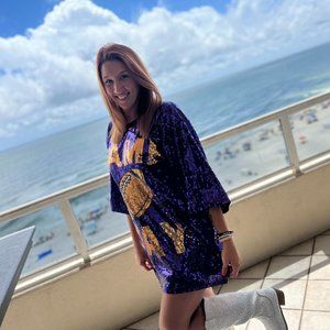 Purple and Gold Sequin Jersey Dress, Tailgating, Game Day, Football, Louisiana,